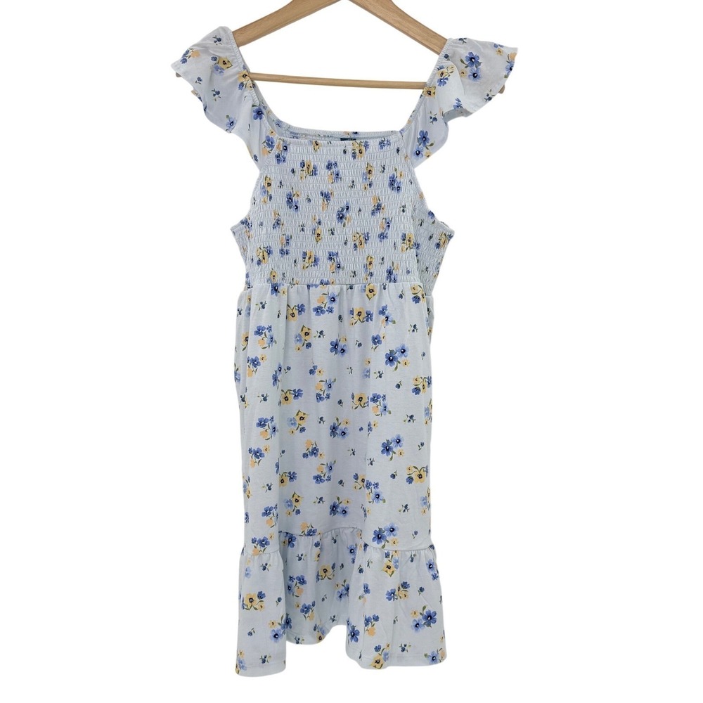 NWT Old Navy Girls XXL 18 Blue Floral Smocked Flutter Sleeve Cotton Dress Boho
